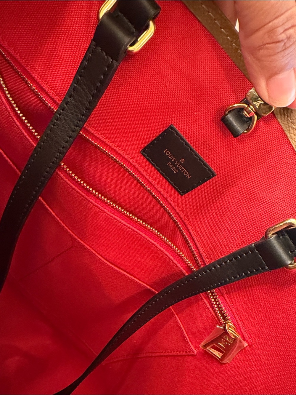 Louis Vuitton Monogram Canvas Tote with Black Straps and Red Interior - Picture 9 of 12